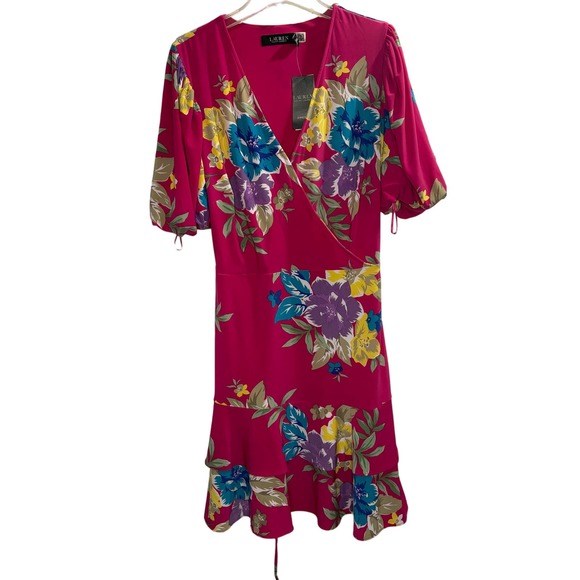 LAUREN RALPH LAUREN NWT Valayna 3/4 Sleeve Dress Pink Floral Black Label Sz 6 - Picture 1 of 5